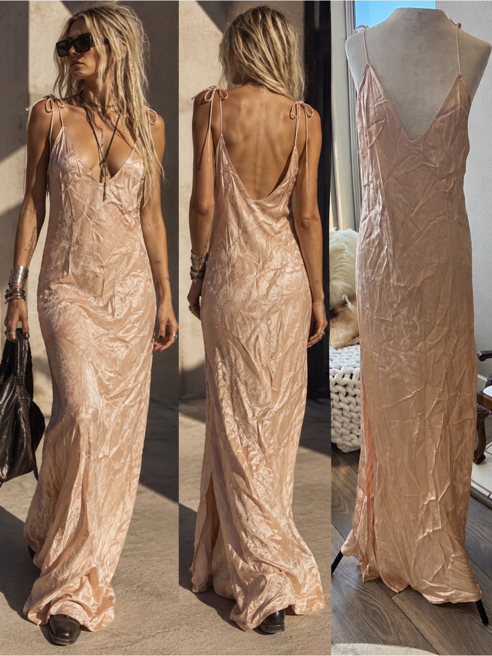 Victoria’s Secret Vintage Satin Jacquard Maxi Slip Dress Blush Pink XL NWT